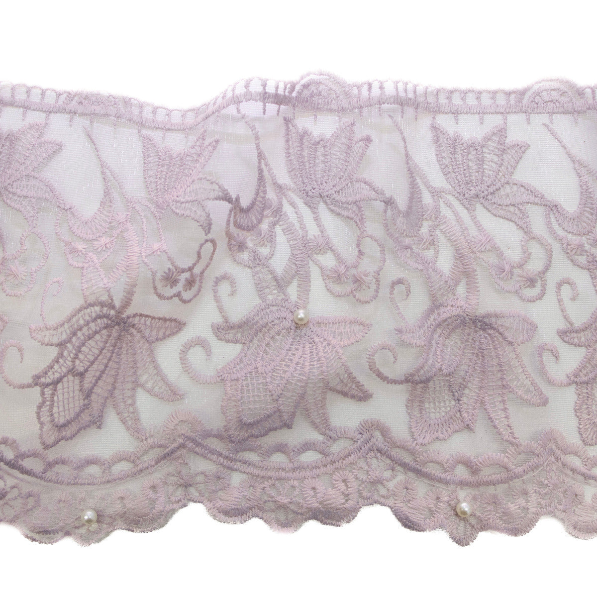Spitze mit Perlen - 15 cm breit - florales Muster - flieder