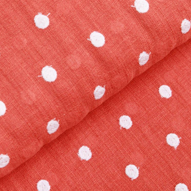 Webware Baumwolle Slub Stickerei - Punkte - rost