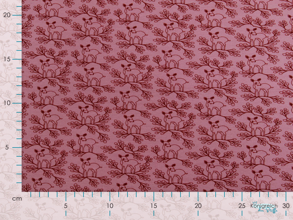 Jersey Swafing Deerberry by Jolijou - Hirsche und Beerenzweige - altrosa