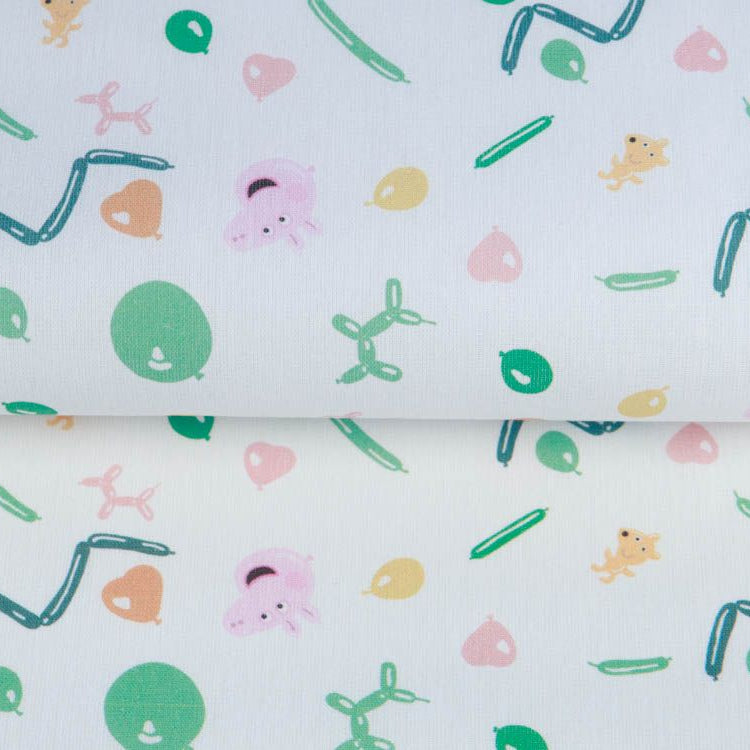 Webware Baumwolle Popeline Digitaldruck Peppa Pig - Peppa feiert Ballonparty - weiß