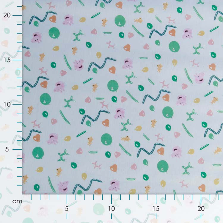 Webware Baumwolle Popeline Digitaldruck Peppa Pig - Peppa feiert Ballonparty - weiß