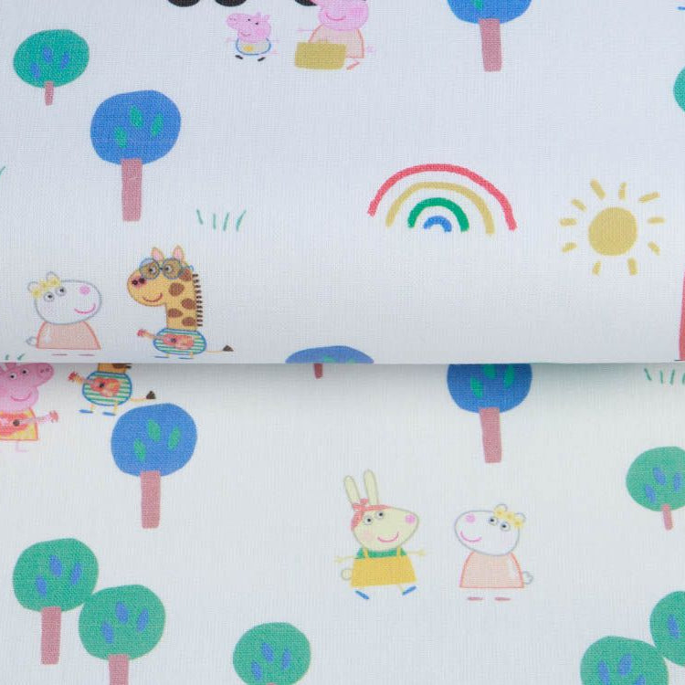 Webware Baumwolle Popeline Digitaldruck Peppa Pig - Peppa macht Ferien - weiß