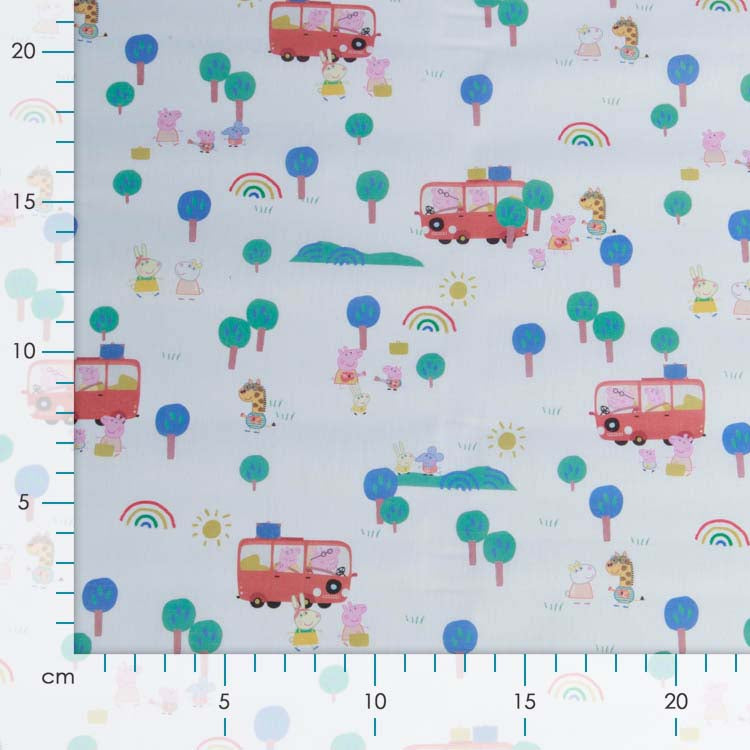 Webware Baumwolle Popeline Digitaldruck Peppa Pig - Peppa macht Ferien - weiß