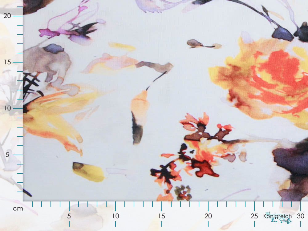 Bambus Jersey Digitaldruck SARAH - Aquarelle Blüten - weiß