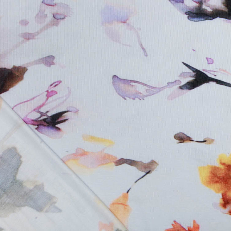 Bambus Jersey Digitaldruck SARAH - Aquarelle Blüten - weiß