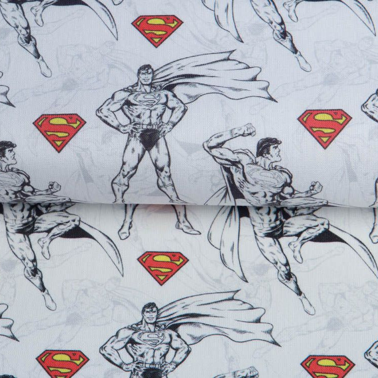 Webware Baumwolle Popeline Digitaldruck Superman - Superman in Aktion - weiß