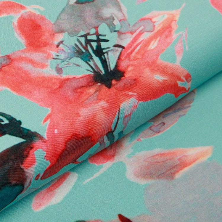 Bambus Jersey Digitaldruck SARAH - Aquarelle Blüten - weiß