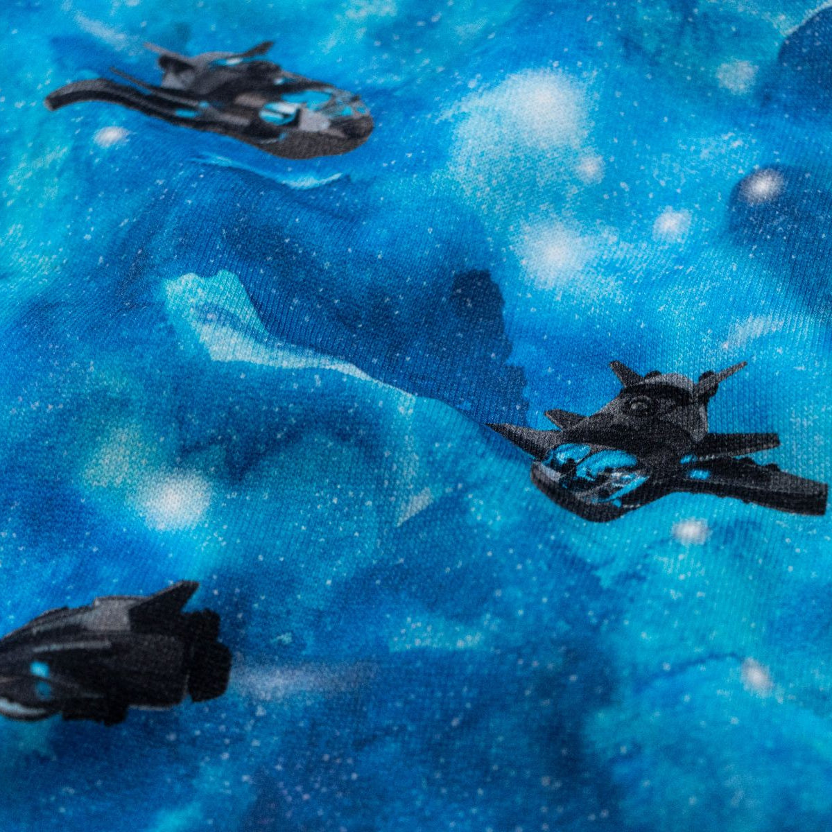 Angerauter Sweat - Raumschiffe im Weltall - blau