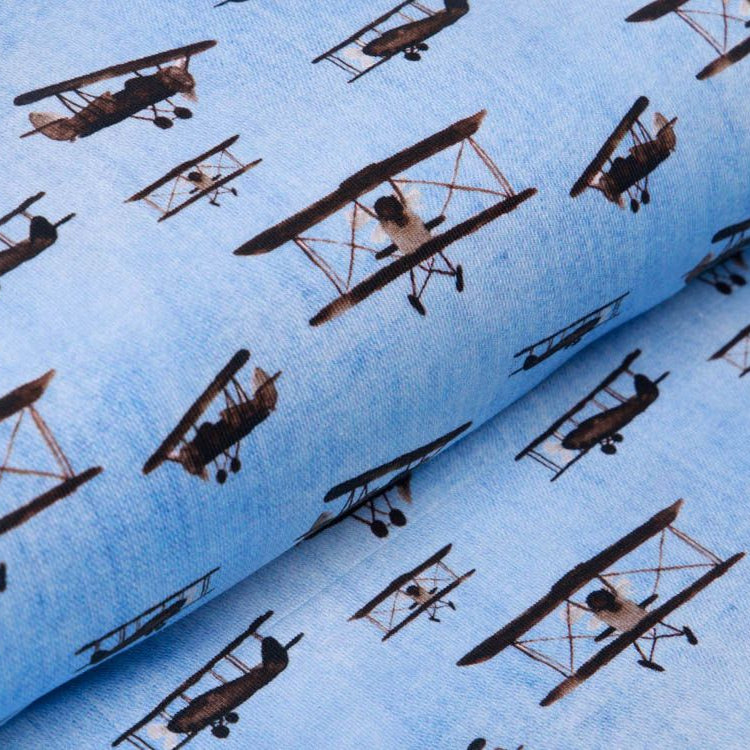 Jersey Digitaldruck in Jeansoptik Cygnus - Flugzeuge - blau