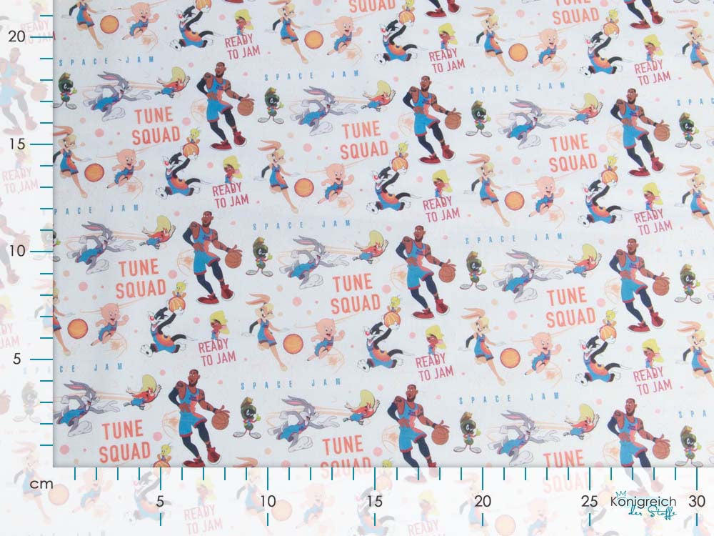 Webware Baumwolle Popeline Digitaldruck Looney Tunes - Ready to Jam - gesprenkeltes weiß/rosa