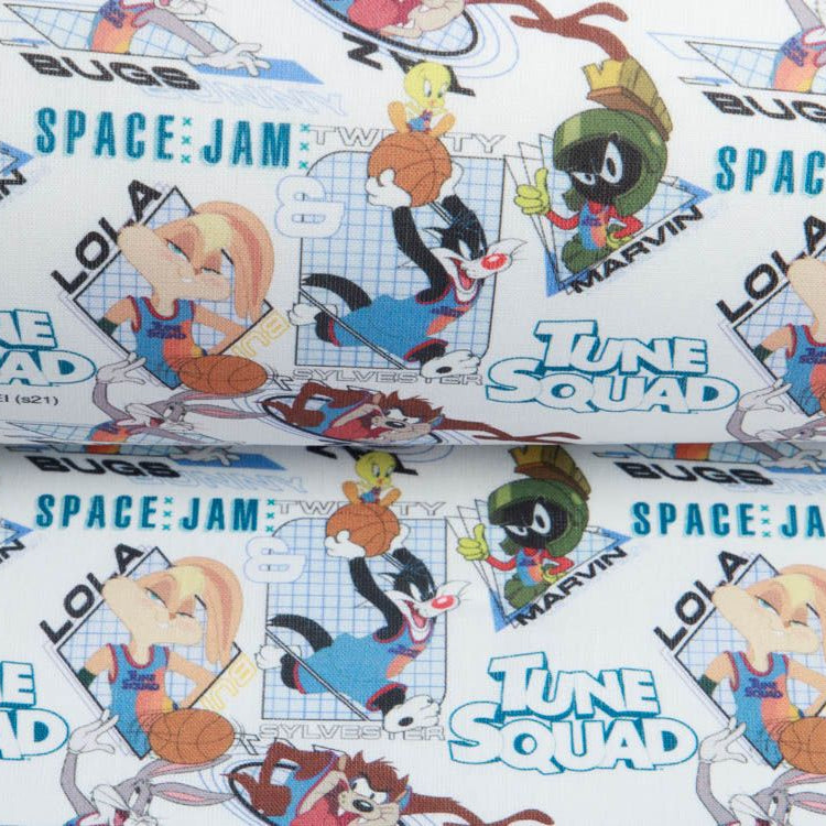 Webware Baumwolle Popeline Digitaldruck Looney Tunes - Tune Squad - weiß