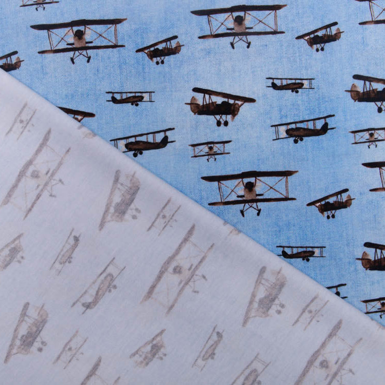Jersey Digitaldruck in Jeansoptik Cygnus - Flugzeuge - blau