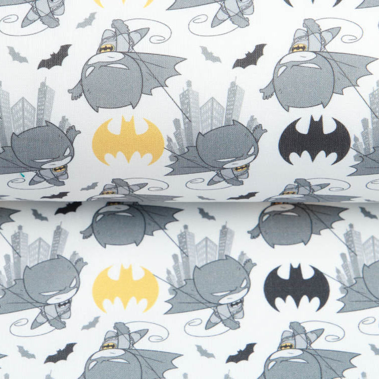 Webware Baumwolle Popeline Digitaldruck Batman - mini Batman und Batman Symbole - anthrazit