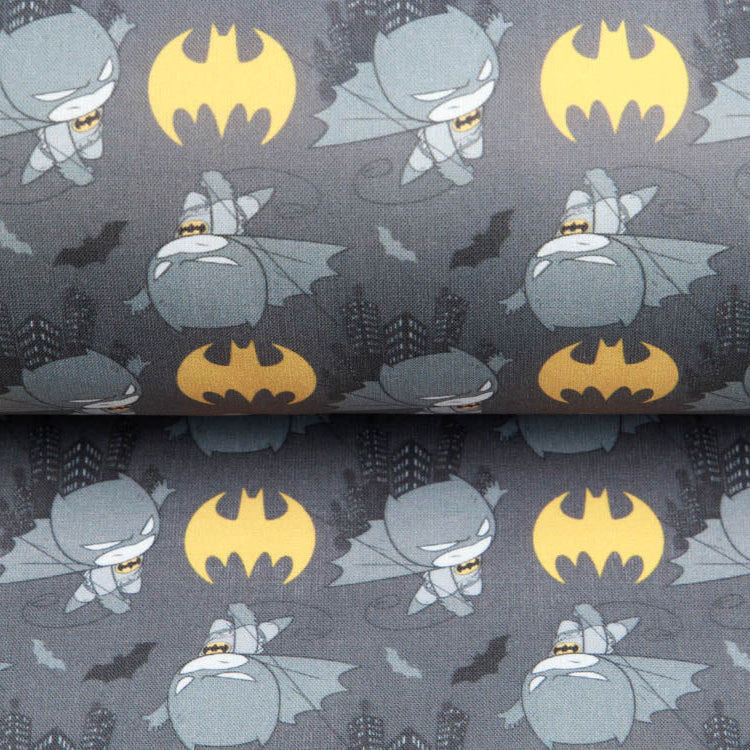 Webware Baumwolle Popeline Digitaldruck Batman - mini Batman und Batman Symbole - anthrazit