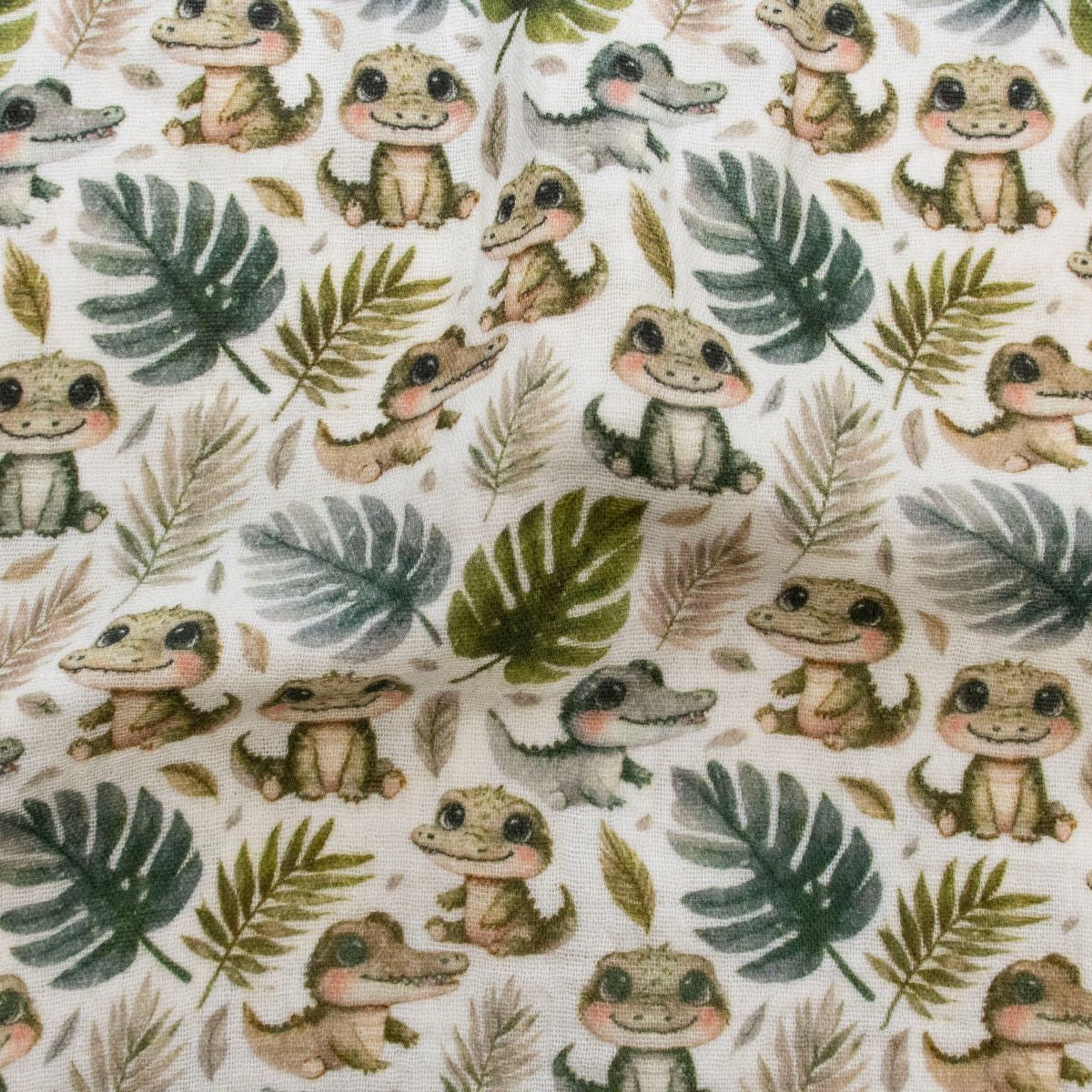 Musselin Double Gauze - süße Krokodile - wollweiß