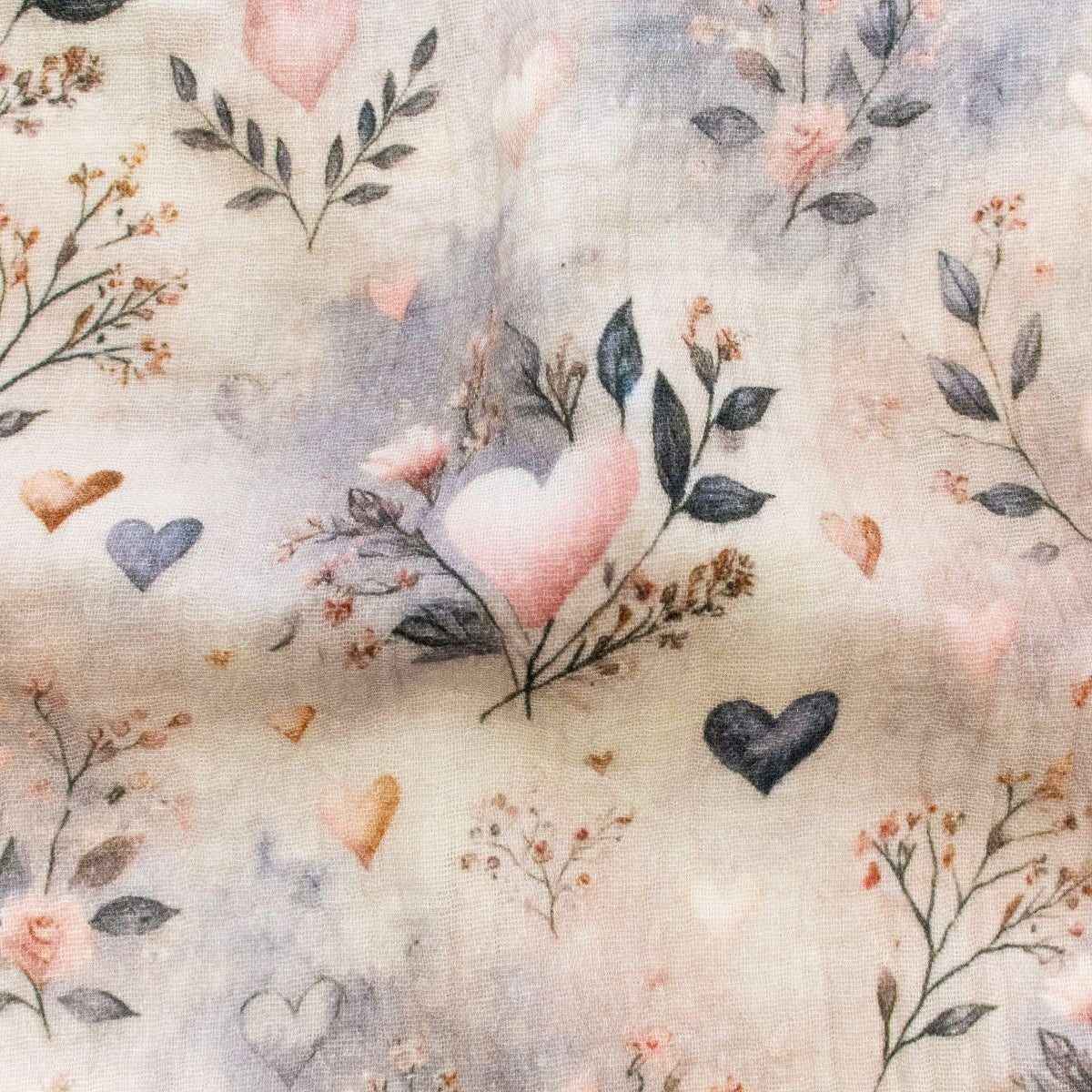 Musselin Double Gauze - Herzchen - altrosa