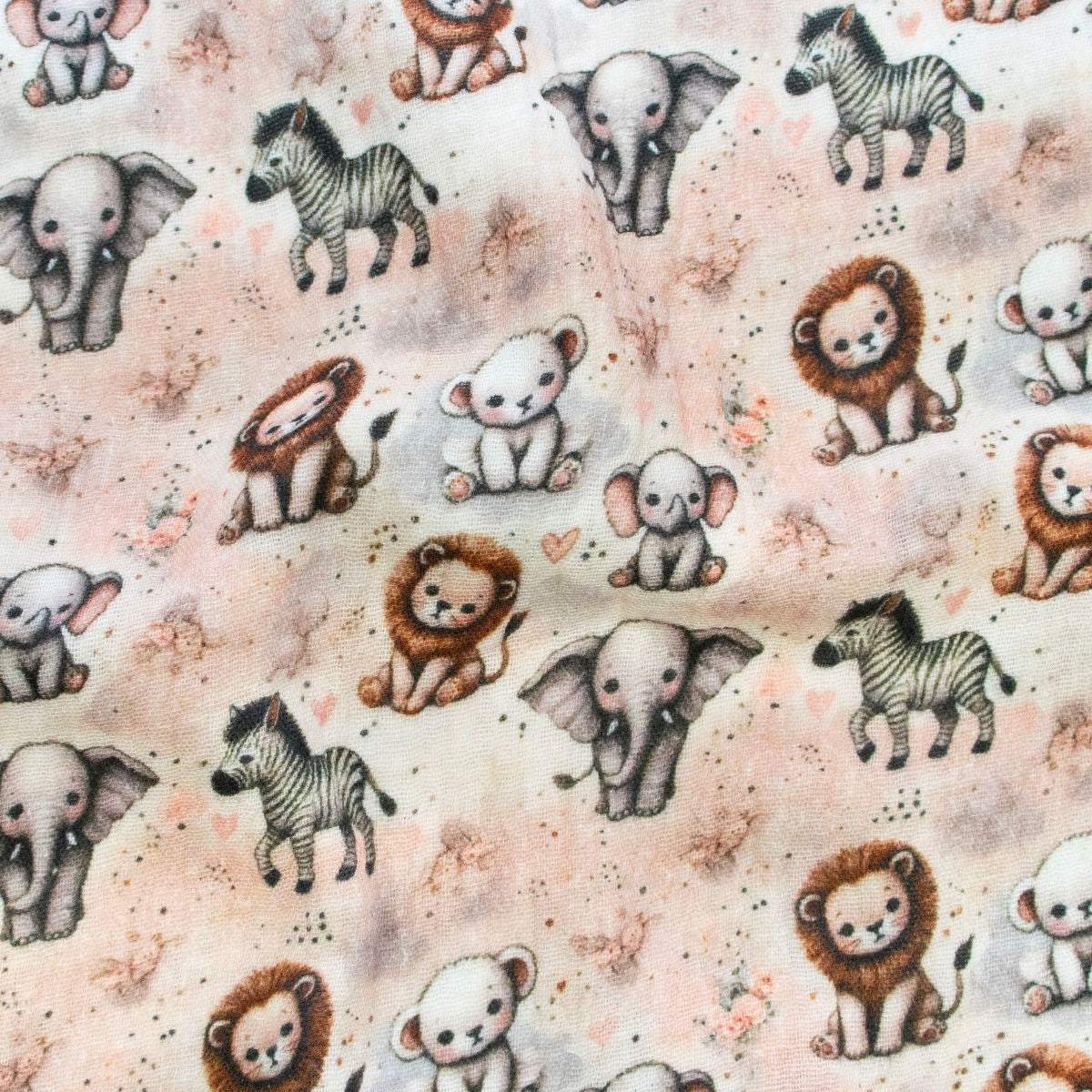 Musselin Double Gauze - süße Zootiere - altrosa