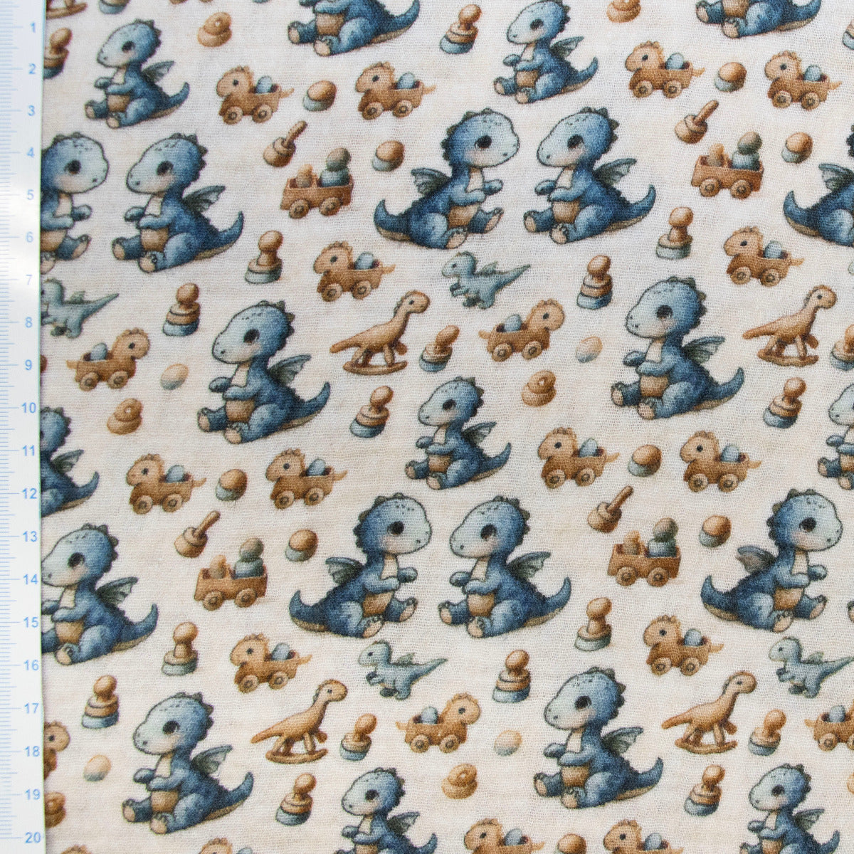 Baumwolle Musselin Double Gauze - Süße Baby Dinos - Creme
