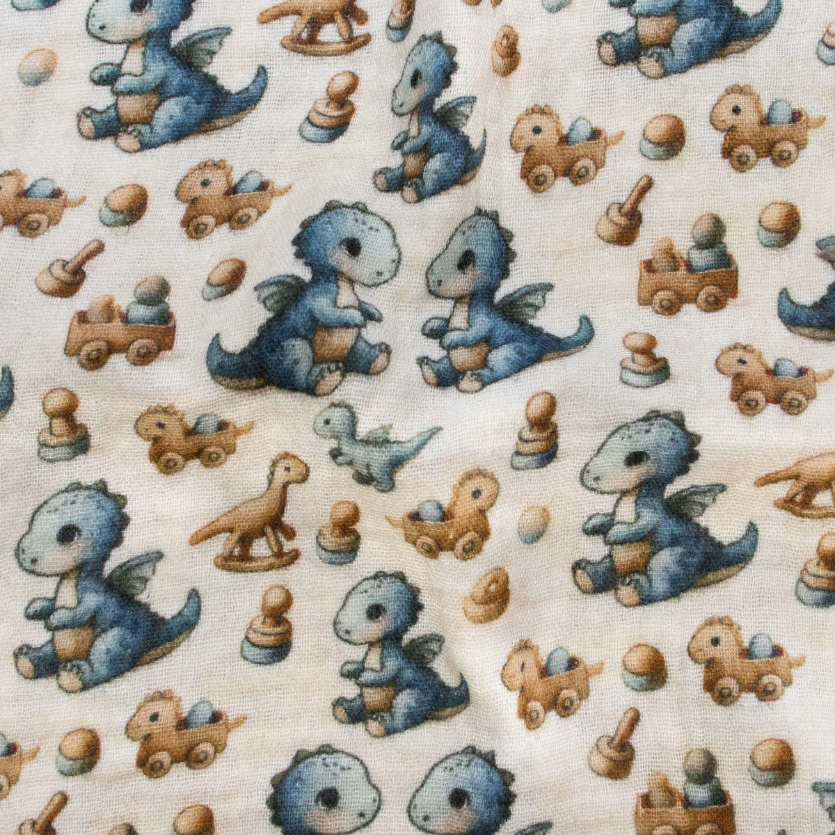 Baumwolle Musselin Double Gauze - Süße Baby Dinos - Creme