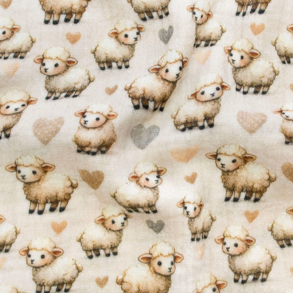 Musselin Double Gauze - süße Schafe - helles beige