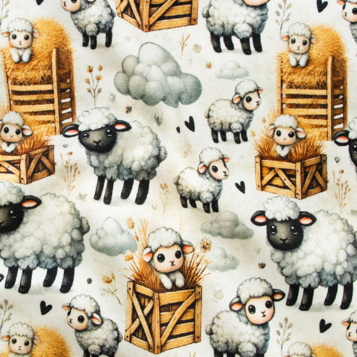 Jersey Digitaldruck - Süße Schafe – Wollweiß