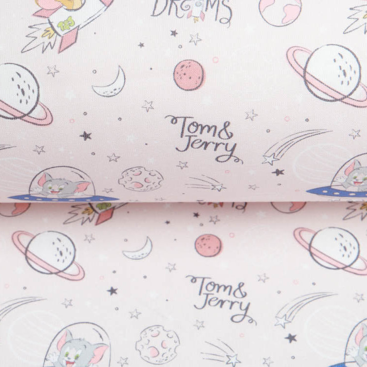 Webware Baumwolle Popeline Digitaldruck Tom And Jerry - Sweat Dreams - rosa