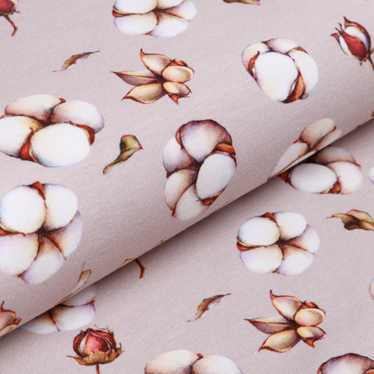 Jersey Baumwolle Digitaldruck Auva - Baumwollblüten - beige
