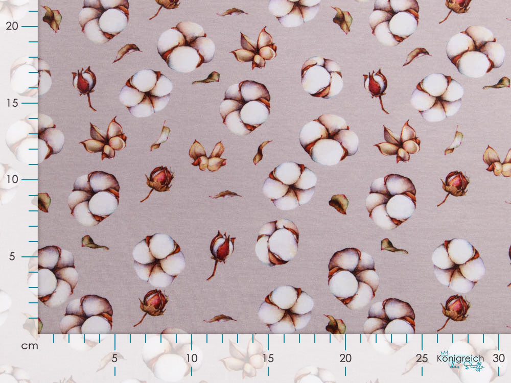 Jersey Baumwolle Digitaldruck Auva - Baumwollblüten - beige