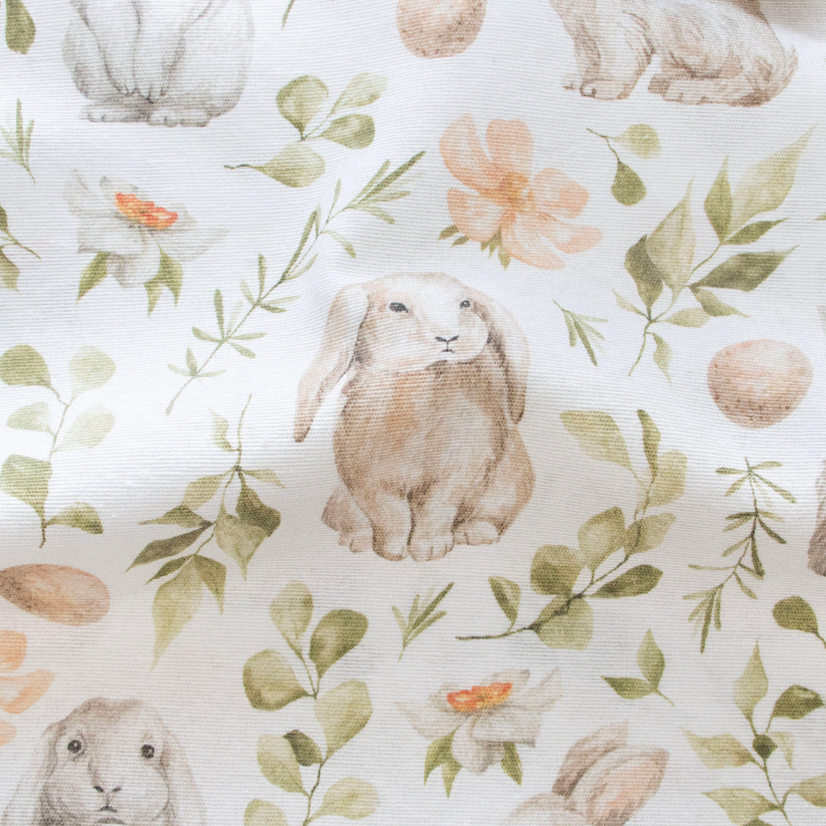 Dekostoff Half-Panama - süße Häschen - weiß