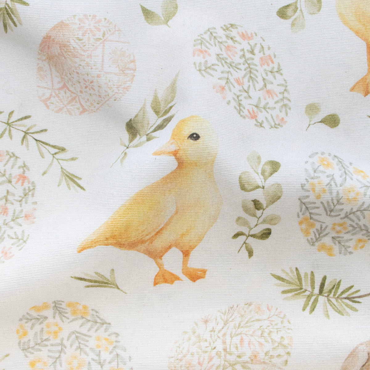 Dekostoff Half-Panama - süße Häschen und Küken - weiß