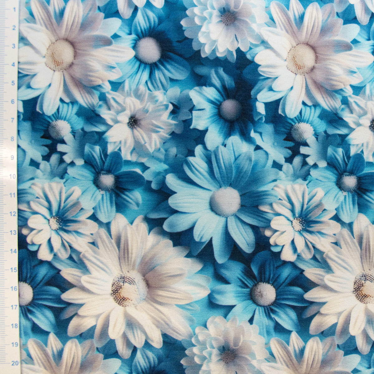 Jersey 3D Digitaldruck - schöne Blümchen - blau - weiß