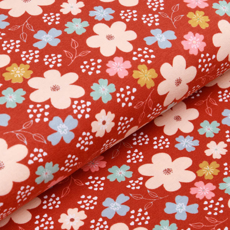 Jersey - Blumen - terrakotta