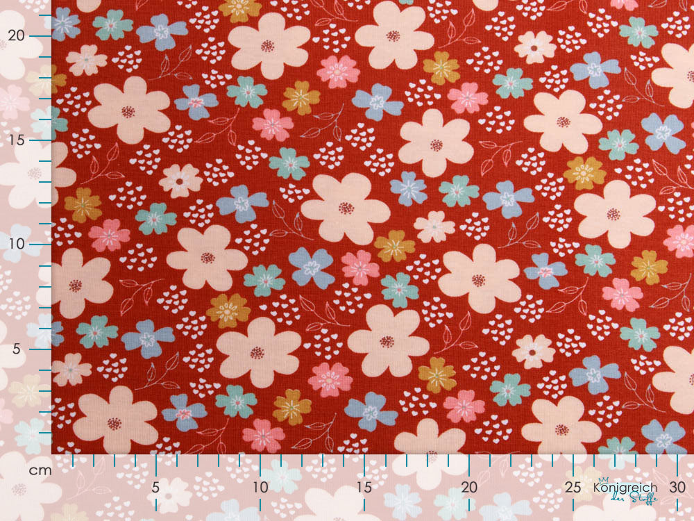 Jersey - Blumen - terrakotta