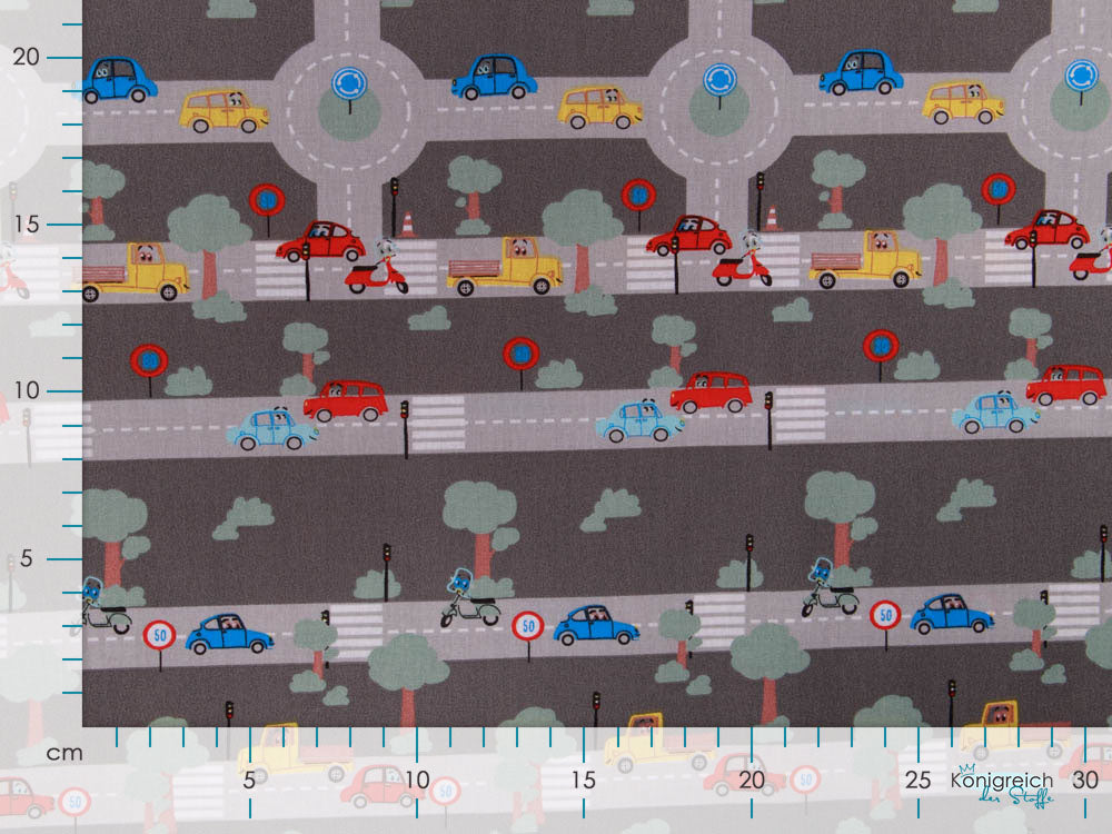 Webware Popeline Baumwolle - Autos und Straßen - grau