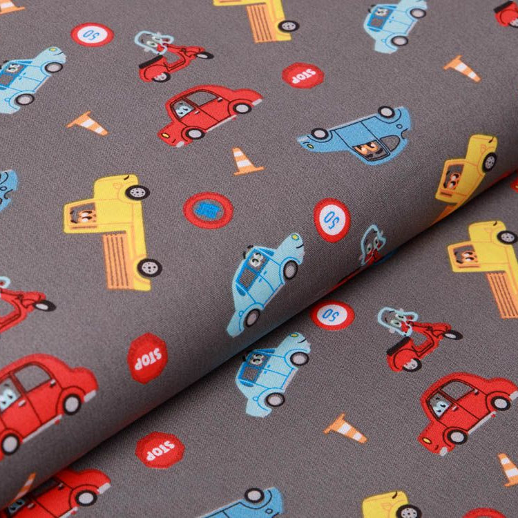 Webware Popeline Baumwolle - verschiedene Autos - altgrün