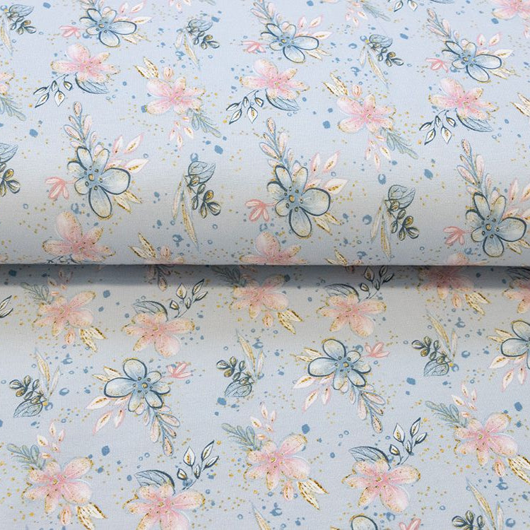 Jersey Digitaldruck - kleine Blumen - hellblau