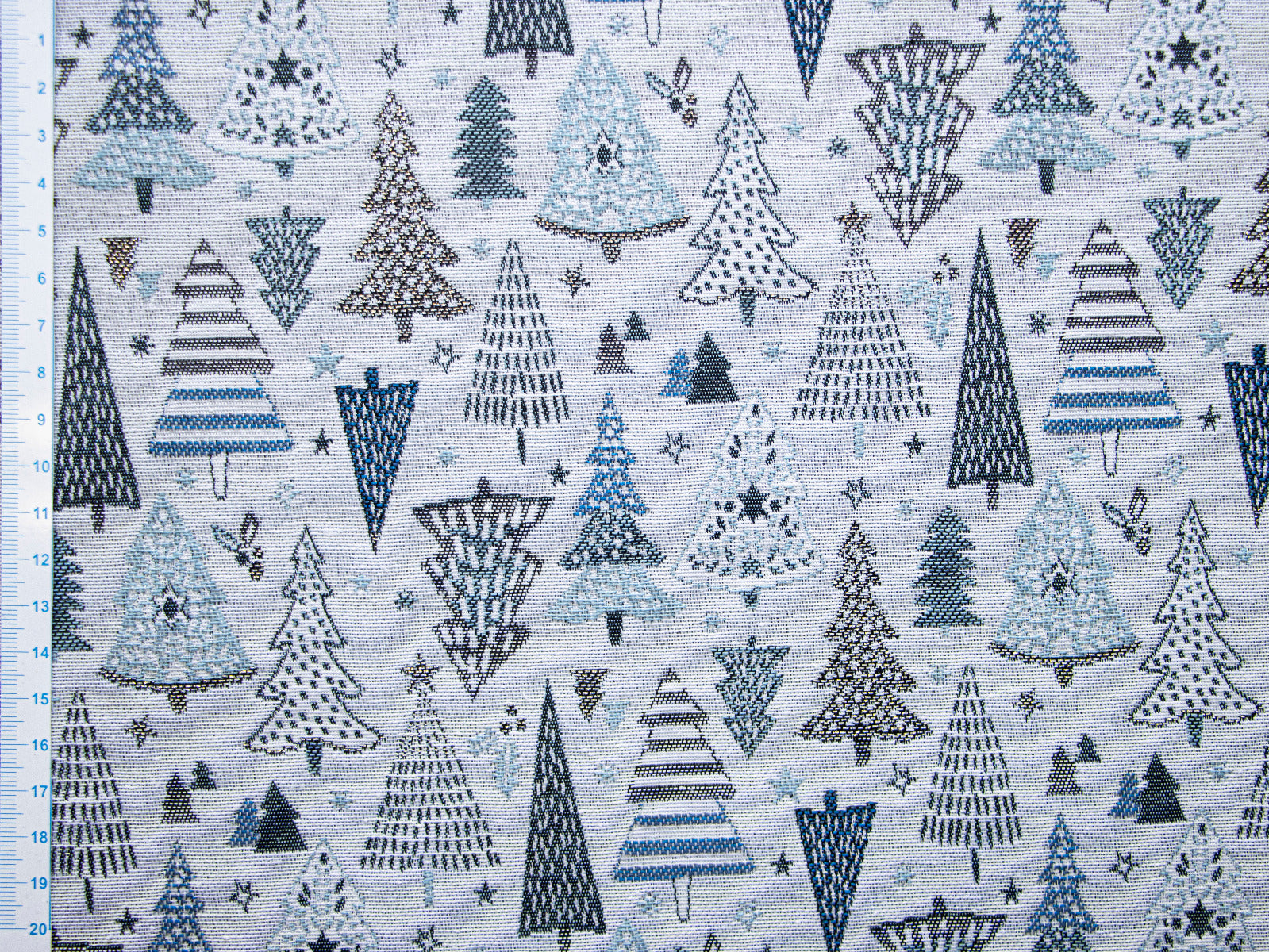 Jacquard Gobelin Dekostoff mit Glitzer in Leinenoptik - gemusterte Weihnachtsbäume