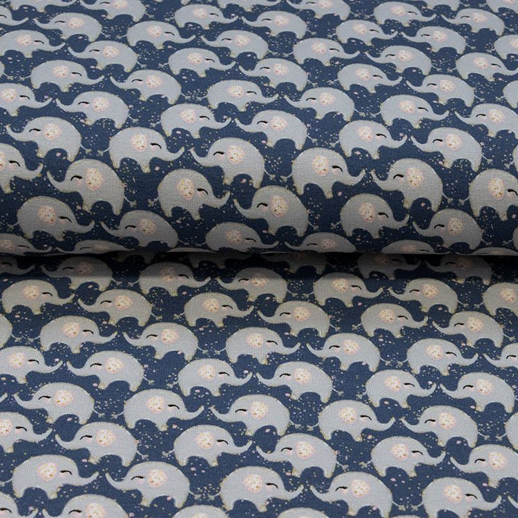 Jersey Digitaldruck - kleine Elefanten - dunkelblau