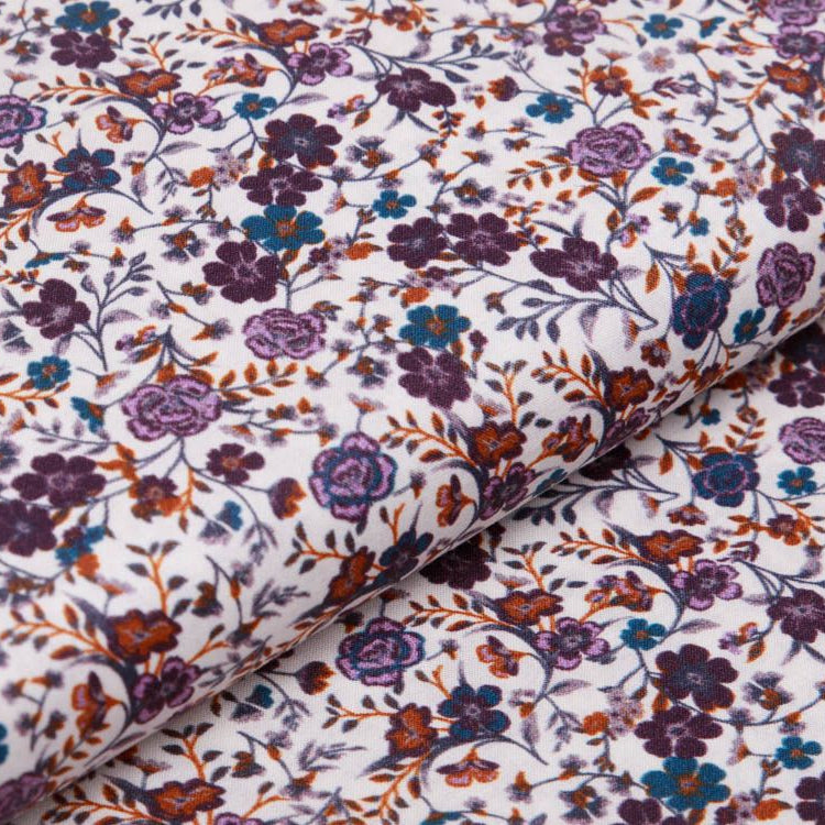 Webware Baumwolle Digitaldruck - Blumen - weiß/bordeaux