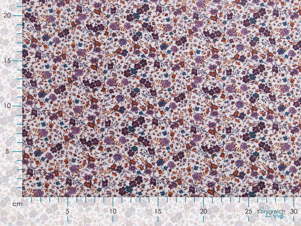 Webware Baumwolle Digitaldruck - Blumen - weiß/bordeaux