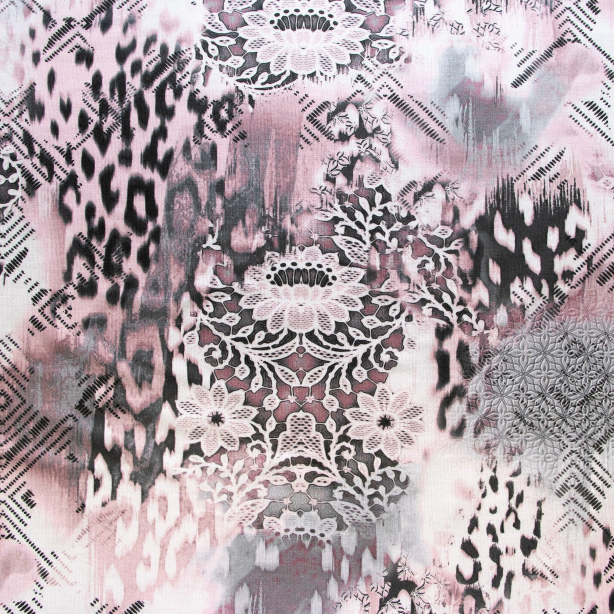 Jersey Digitaldruck - Florales Muster mit Animalprint - Rosa
