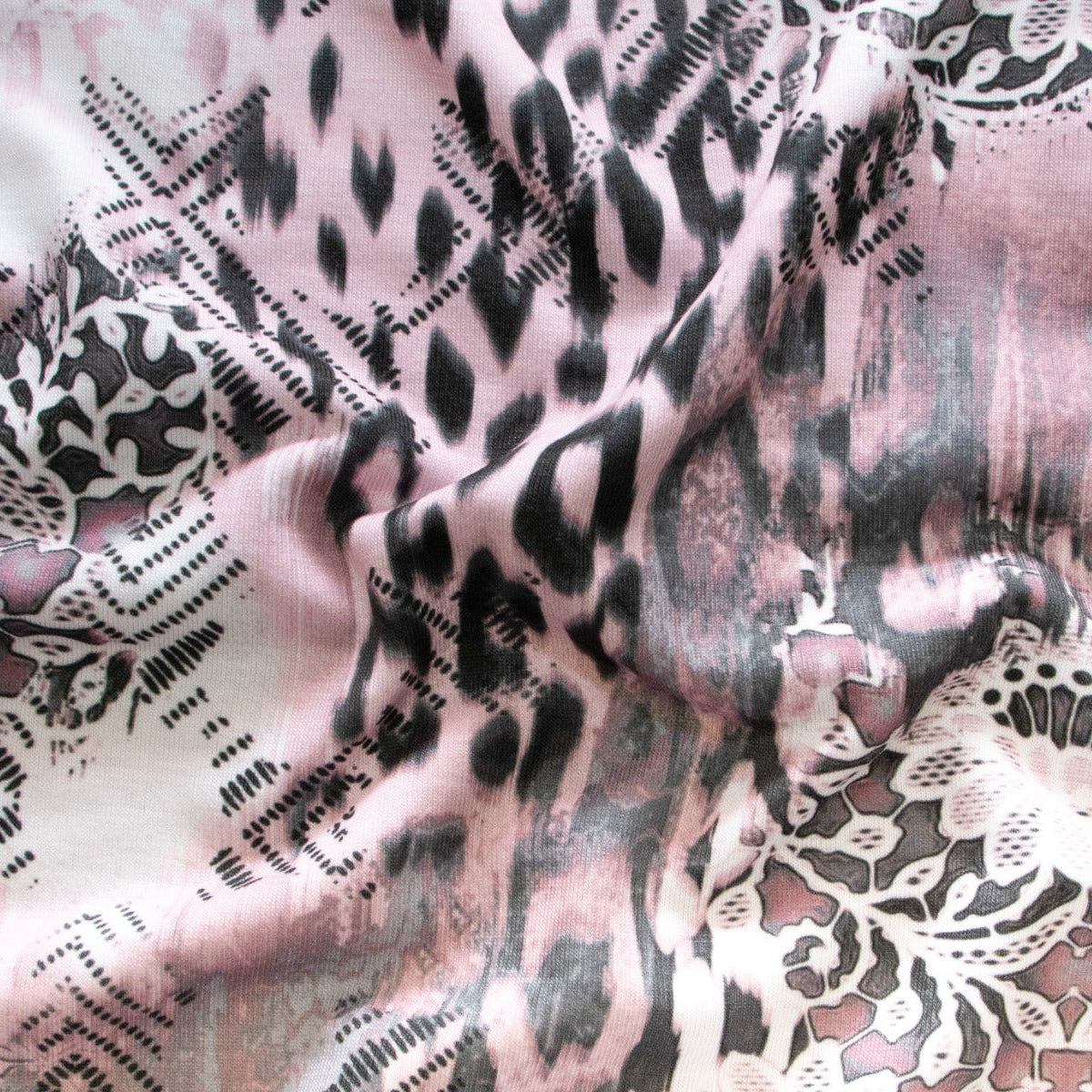Jersey Digitaldruck - Florales Muster mit Animalprint - Rosa