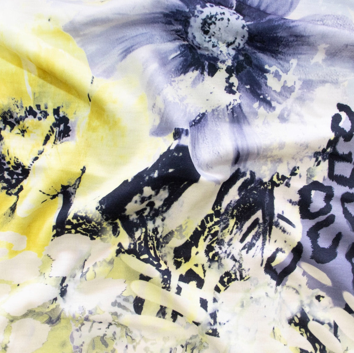Jersey Digitaldruck - Florales Muster mit Animalprint - Gelb