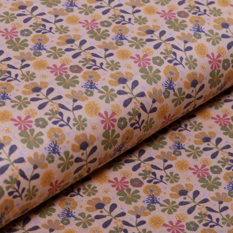 Webware Popeline Baumwolle - Blüten - altgelb