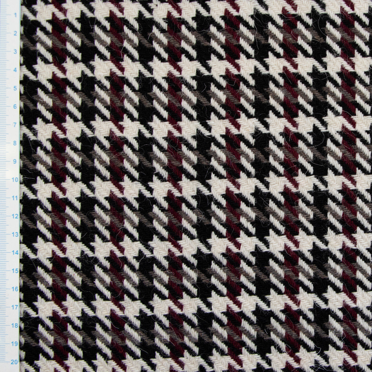 Jacquard Wollmix - Mantelstoff Hahnentritt - ecru-schwarz-oliv-bordeaux