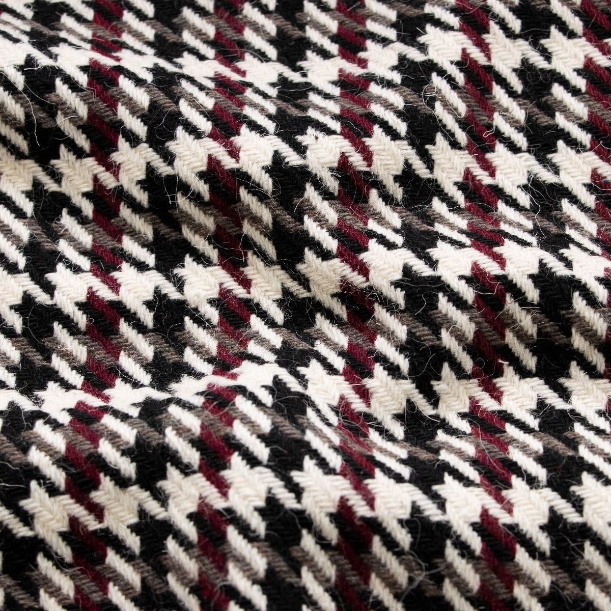 Jacquard Wollmix - Mantelstoff Hahnentritt - ecru-schwarz-oliv-bordeaux