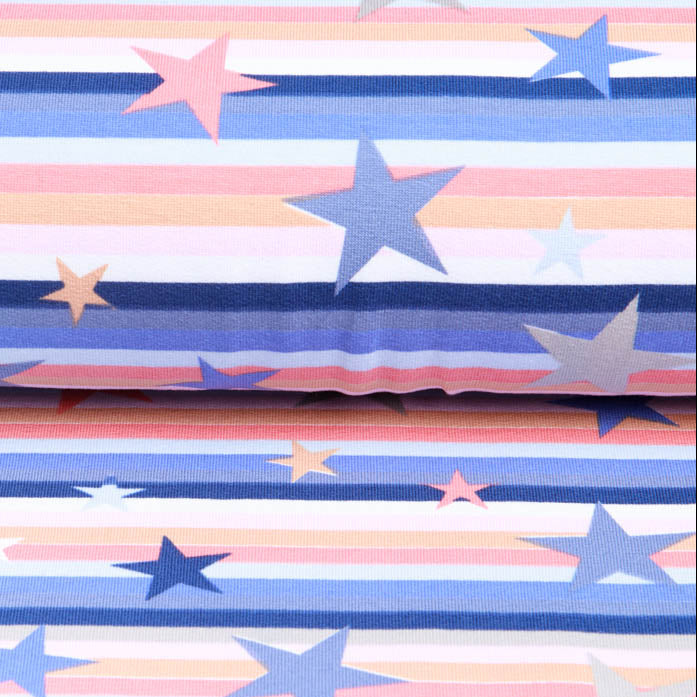 Sweat French Terry - Sterne auf Streifen - lachsfarben