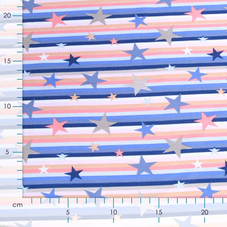 Sweat French Terry - Sterne auf Streifen - lachsfarben