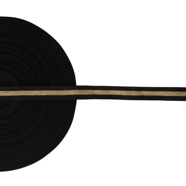 Gurtband mit Glitzer-Streifen 25mm - schwarz/goldfarben