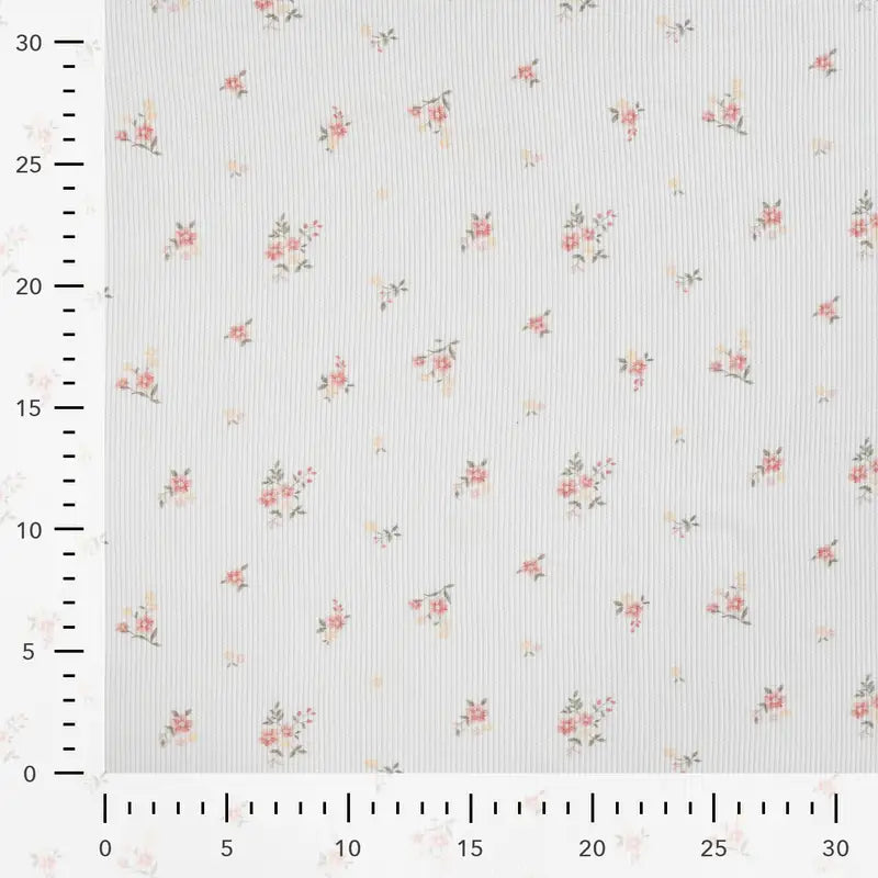 Ripp-Jersey Stoff Digitaldruck - kleine Blümchen - wollweiß